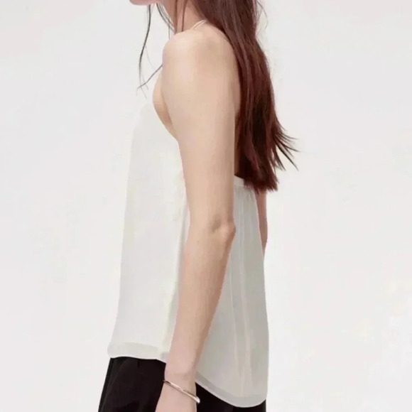 Aritzia Wilfred White Mesh Halter Top Double Linning Stretchy Back Sz  XS/ S - Picture 2 of 9